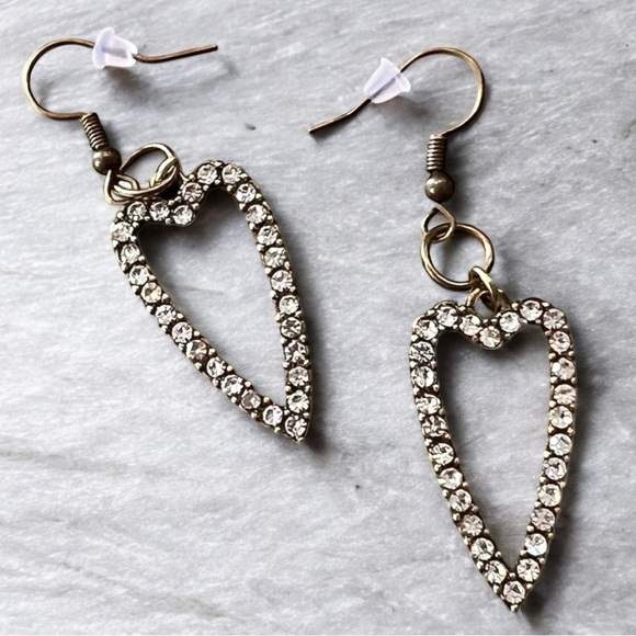 Bronze Heart-Shaped Rhinestone Earrings Boho - Picture 13 of 17